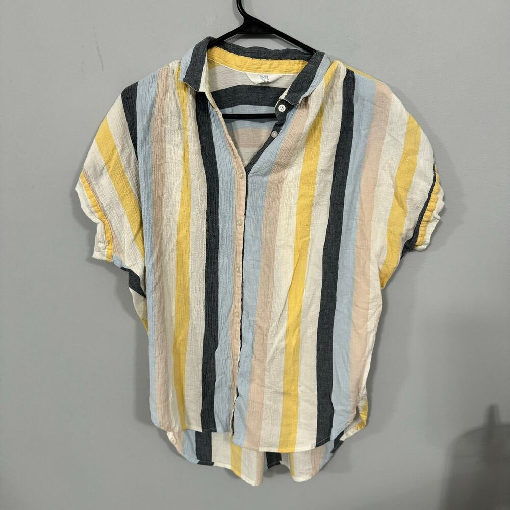 Time and Tru Button Down Striped Cap Sleeve Top Size Small / 4 - 6